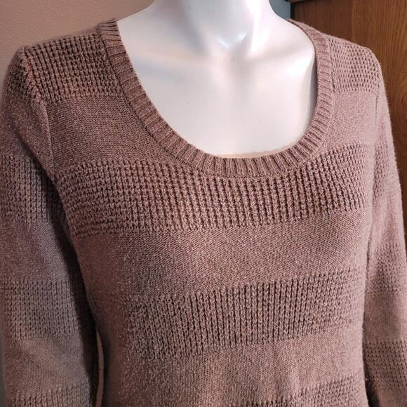 OLD NAVY Women Tan Mixed Stitch Knit Sweater Sz L Neutral Cable Fisherman Cozy - Picture 3 of 8